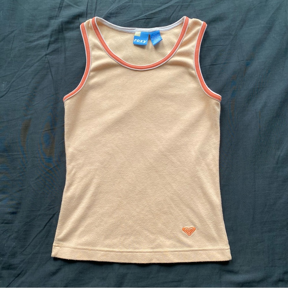 Roxy Beige Tank Top with Coral Trim